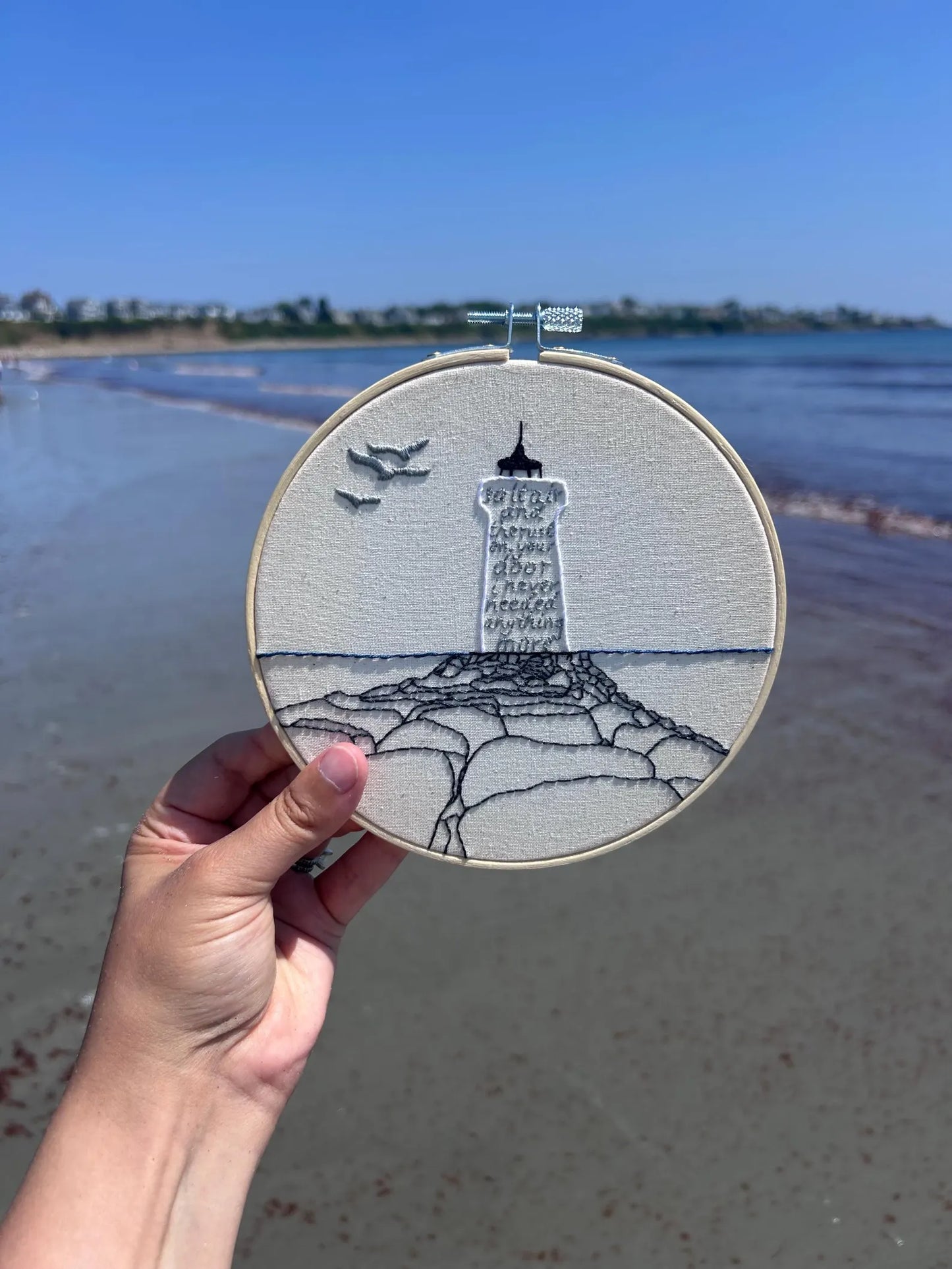 August Lighthouse Embroidery Finished Hoop
