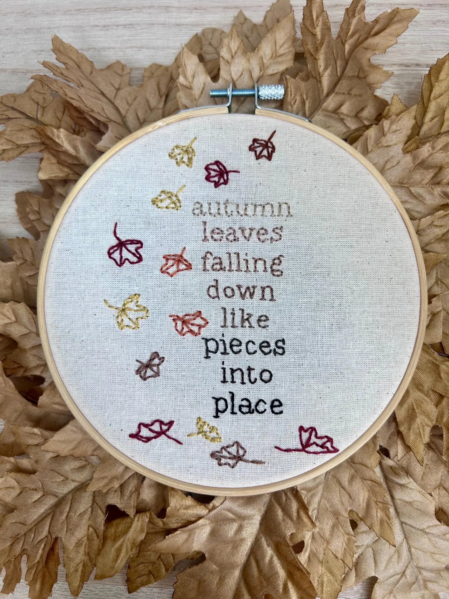 Autumn Leaves Embroidery Finished Hoop