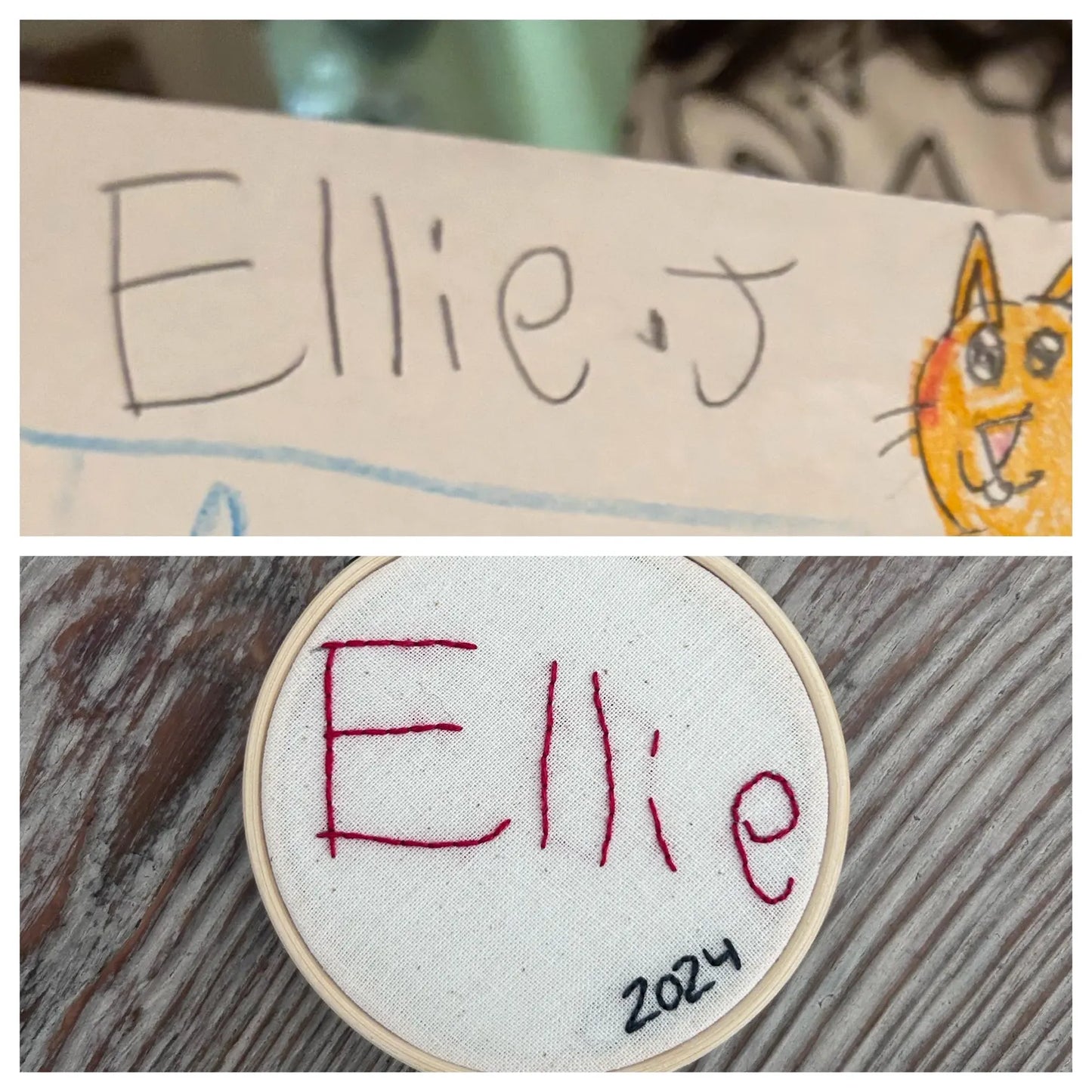 Child's Handwriting Ornaments Custom Embroidered