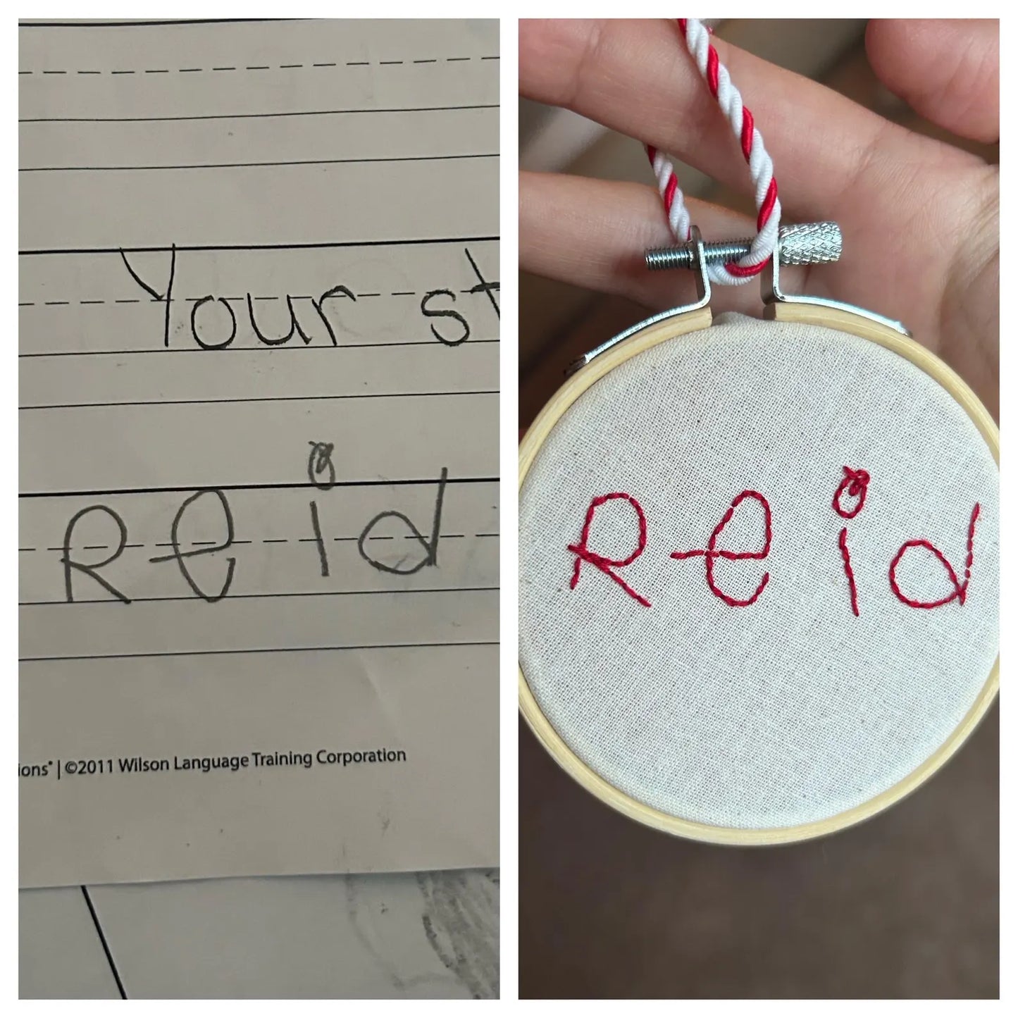 Child's Handwriting Ornaments Custom Embroidered