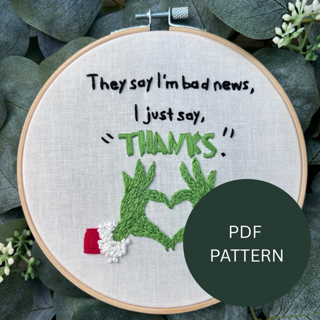 Taylor Swift quote with Grinch hands Embroidery Pattern