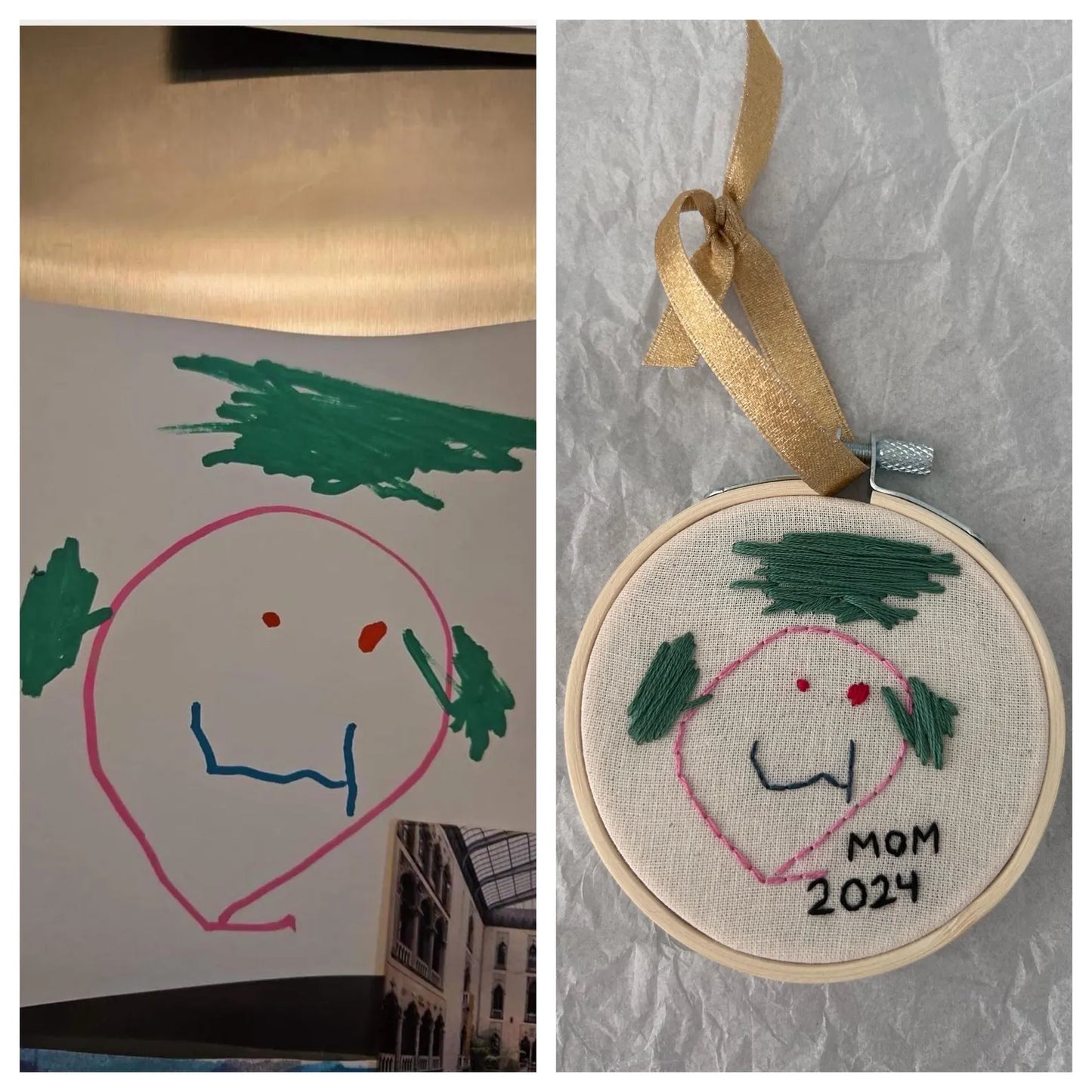 Child’s Drawing Embroidered Ornament