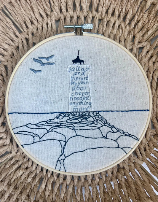 August Lighthouse Embroidery Finished Hoop