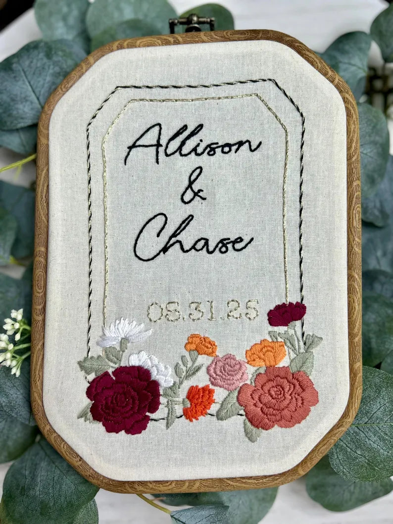 commemorative wedding embroidered hoop