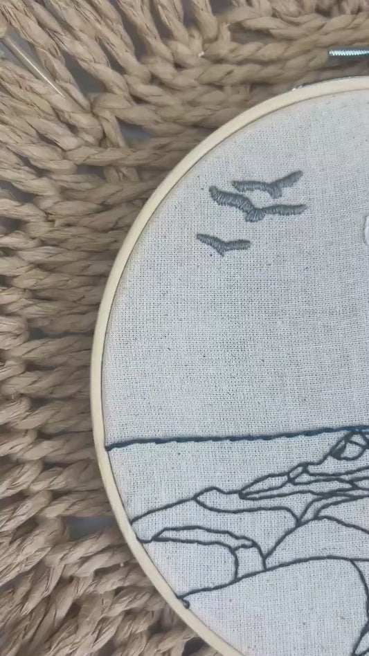 August Lighthouse Embroidery Finished Hoop