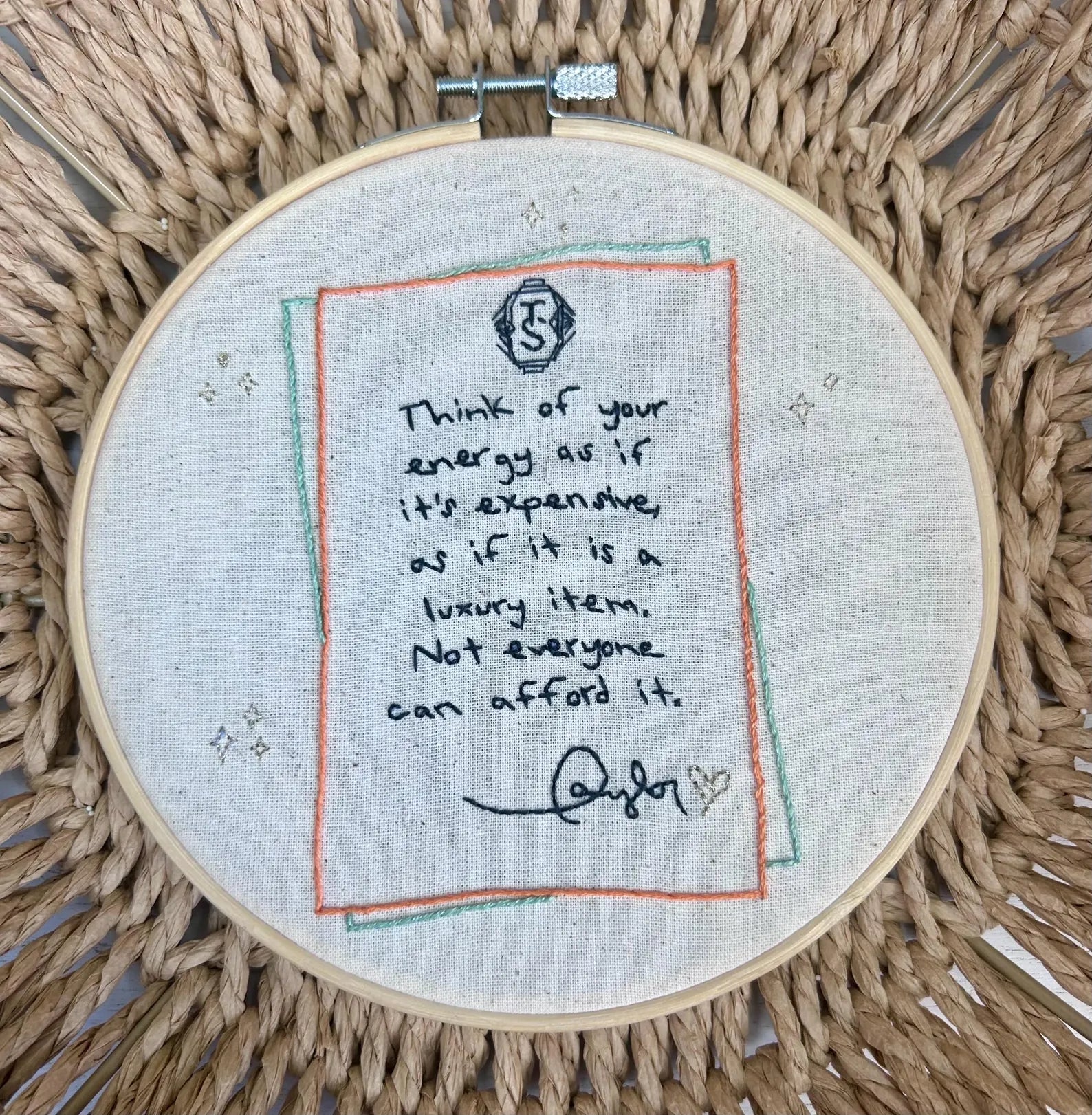 Showgirl Quote by Taylor Swift embroidery hoop